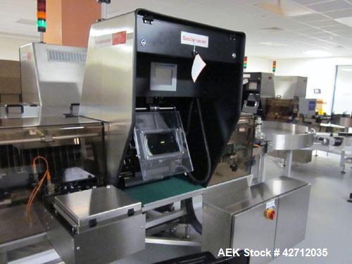 Used Seidenader Vial Inspection System Consisting Of: (2) Model V90-AVSB/75LR/RL vial inspection units, designed to inspect ampules, vials, syringes, bottles and tubes, .5-1000ml size range, rated up...