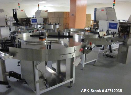 Used Seidenader Vial Inspection System Consisting Of: (2) Model V90-AVSB/75LR/RL vial inspection units, designed to inspect ampules, vials, syringes, bottles and tubes, .5-1000ml size range, rated up...