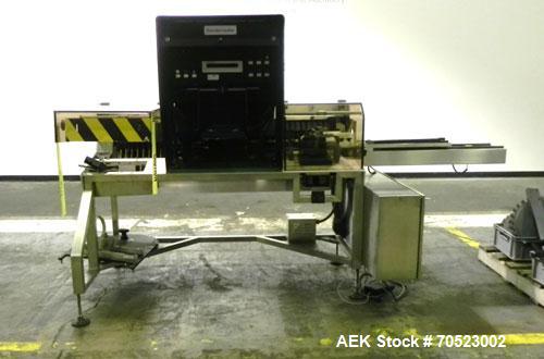 Used Seidenader Model V90-AVSB/60-LR Vial Inspection Machine. Capable of speeds up to 150 objects per minute. Has starwheel tray infeed and straight line discharge to tray. Machine equipped for vials...
