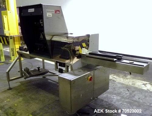 Used Seidenader Model V90-AVSB/60-LR Vial Inspection Machine. Capable of speeds up to 150 objects per minute. Has starwheel tray infeed and straight line discharge to tray. Machine equipped for vials...