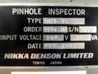 Used Nikka Densok Model HD1-1S High Voltage Pharmaceutical Pin Hole Detection System. Set for plastic vials and capable of speeds up to 300 vials per minute. Has a max card size: 150mm wide x 110mm t...