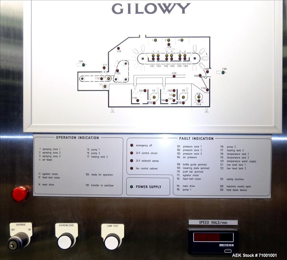 Used- Gilowy (Inova) Optima Model 17-020  inline 20 lane tunnel Washer for Vials