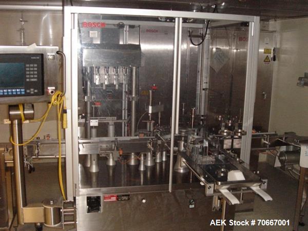 Used Bosch RRN 2020 Vial Washer capable of speeds up to 130 vials per minute. Max Container Size:  Diameter up to 52 mm, Height up to 110 mm. Last ran vials of 2,5 ,3.5, 10, 20, 30, 40, 50, 100 ml. P...