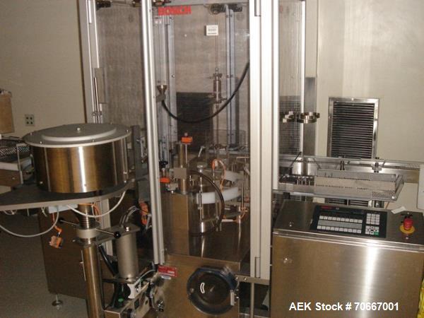 Used Bosch RRN 2020 Vial Washer capable of speeds up to 130 vials per minute. Max Container Size:  Diameter up to 52 mm, Height up to 110 mm. Last ran vials of 2,5 ,3.5, 10, 20, 30, 40, 50, 100 ml. P...