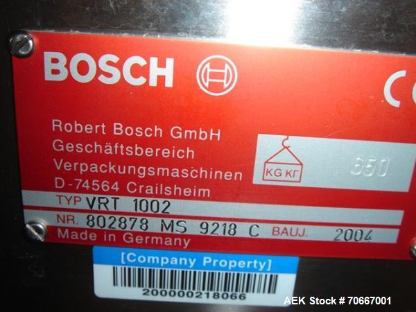 Used Bosch RRN 2020 Vial Washer capable of speeds up to 130 vials per minute. Max Container Size:  Diameter up to 52 mm, Height up to 110 mm. Last ran vials of 2,5 ,3.5, 10, 20, 30, 40, 50, 100 ml. P...