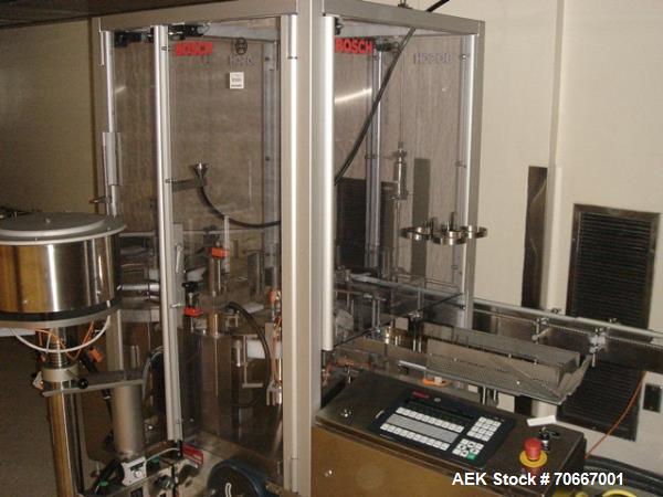Used Bosch RRN 2020 Vial Washer capable of speeds up to 130 vials per minute. Max Container Size:  Diameter up to 52 mm, Height up to 110 mm. Last ran vials of 2,5 ,3.5, 10, 20, 30, 40, 50, 100 ml. P...