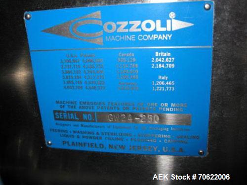 Used Cozzoli Vial Washer, Model GW-24, Stainless Steel Construction. Rated up to 23,000 vials/hour, batch design, with change parts and controls, serial #GW24-250.  NOTE PRICE INCLUDES A 15% BUYERS P...