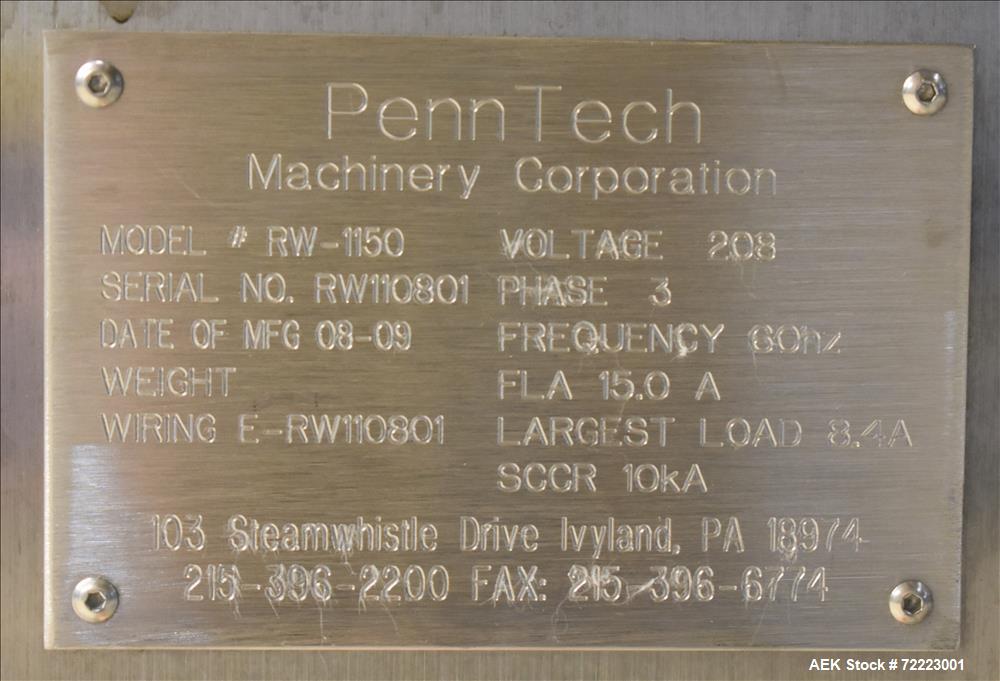 Used Penn Tech Model RW-1150  High Speed Automatic Vial Washer.