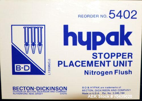 Used Hypak/ Becton-Dickinson Stopper Placement Unit, Model 5402 Syringe Stoppering.