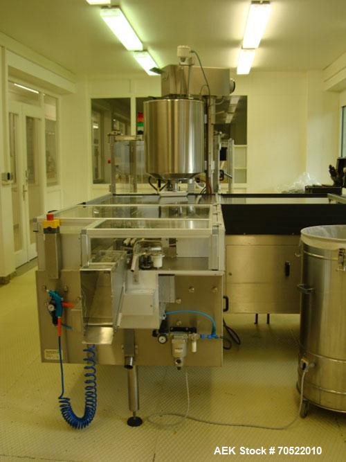 Used Sarong SAAS 6 AP/VP Suppositories Forming, Filling and Closing Machine for PVC/PVCDC/PE and other thermoforming materials. Maximum output 12,000 suppositories/hour, cooling time 2 x 8 minutes, 3...