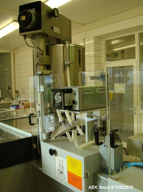 Used Sarong SAAS 6 AP/VP Suppositories Forming, Filling and Closing Machine for PVC/PVCDC/PE and other thermoforming materials. Maximum output 12,000 suppositories/hour, cooling time 2 x 8 minutes, 3...