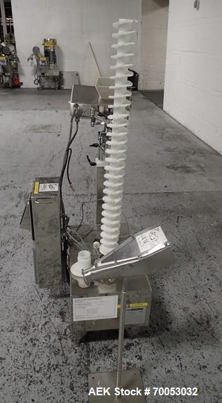 Used Used Pharma Tech deduster metal check combination, model PTGV1000ST, stainless steel construction, with vertical rotating brush deduster, integrated Safeline metal detector, model Met 30+, 3.75"...