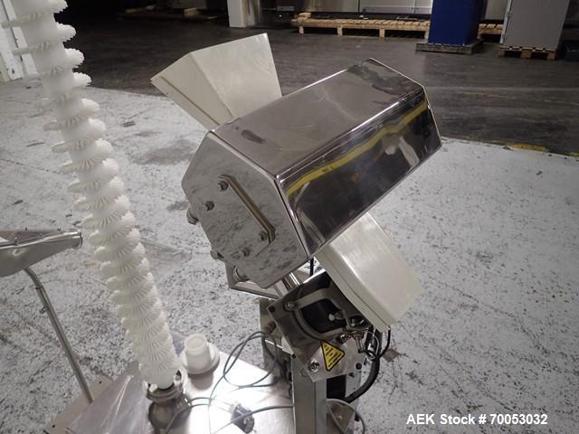 Used Used Pharma Tech deduster metal check combination, model PTGV1000ST, stainless steel construction, with vertical rotating brush deduster, integrated Safeline metal detector, model Met 30+, 3.75"...