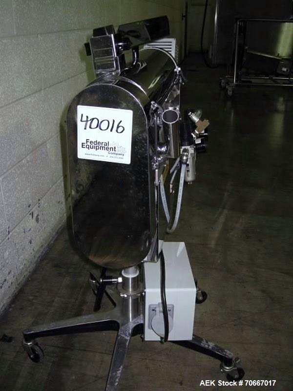 Used Key capsule polisher, model CP350, stainles steel construction with Key MTCS empty capsule reject, on stand, 110V, serial # J14967.  NOTE: PRICE INCLUDES A 15% BUYERS PREMIUM.