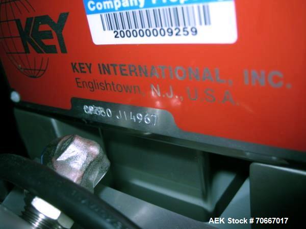 Used Key capsule polisher, model CP350, stainles steel construction with Key MTCS empty capsule reject, on stand, 110V, serial # J14967.  NOTE: PRICE INCLUDES A 15% BUYERS PREMIUM.