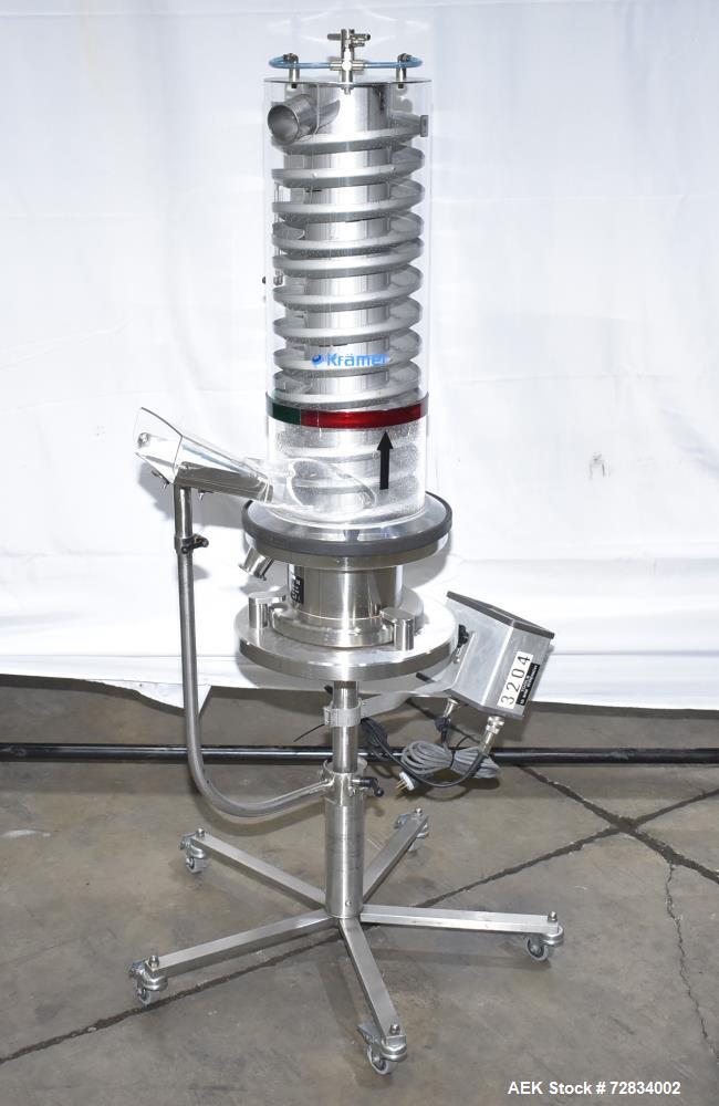 Used Kramer Model E92-500 Uphill Spiral Tablet Deduster. Approximate 1,800,000 tph, based on round 5 x 2mm tablets. Maximum tablet diameter 20mm. Maximum dedusting path 6.8m. Conveying height 490mm. ...