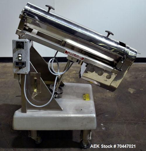 Used Key Industries Turbo-Kleen Capsule Polisher, Model CP-300, Stainless Steel. Includes a speed controller. Mounted on an aluminum base with casters.