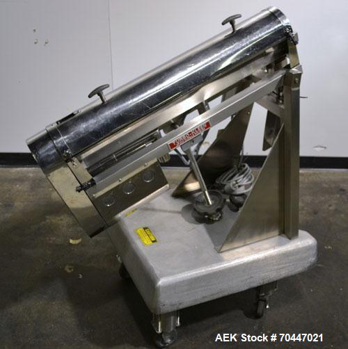 Used Key Industries Turbo-Kleen Capsule Polisher, Model CP-300, Stainless Steel. Includes a speed controller. Mounted on an aluminum base with casters.