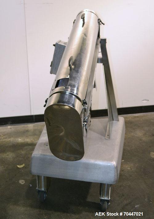 Used Key Industries Turbo-Kleen Capsule Polisher, Model CP-300, Stainless Steel. Includes a speed controller. Mounted on an aluminum base with casters.