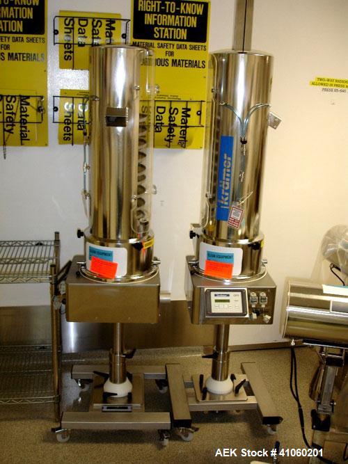 Used Kramer Tablet Deduster, Model E2000-500 IR. Approximate capacity 60,000 to 3,000,000 capsules per hour depending on size. Maximum tablet 25mm. 110-240 volt, 50/60 hz. Includes a C810 control pan...
