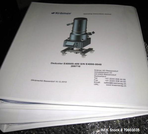 Used Krammer Tablet Deduster, Type E4000S-400. Tower design, 100-240 volt, serial# E4000-0048, 100-240 volt, new 2010.