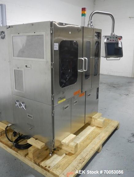 Used Used GEA Daiichi Viswill tablet video inspection system, model TVIS-EX3, rated to speeds of 350,000 tablets/hr through put, designed to handle 5-12 mm diameter to 2-8 mm round tablets, 5-12 mm w...