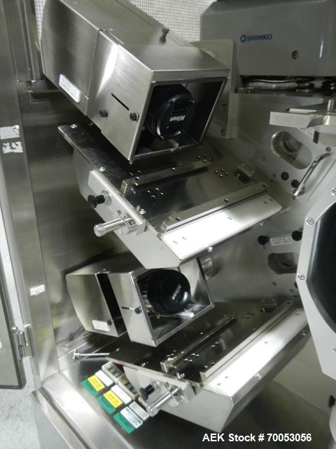Used Used GEA Daiichi Viswill tablet video inspection system, model TVIS-EX3, rated to speeds of 350,000 tablets/hr through put, designed to handle 5-12 mm diameter to 2-8 mm round tablets, 5-12 mm w...