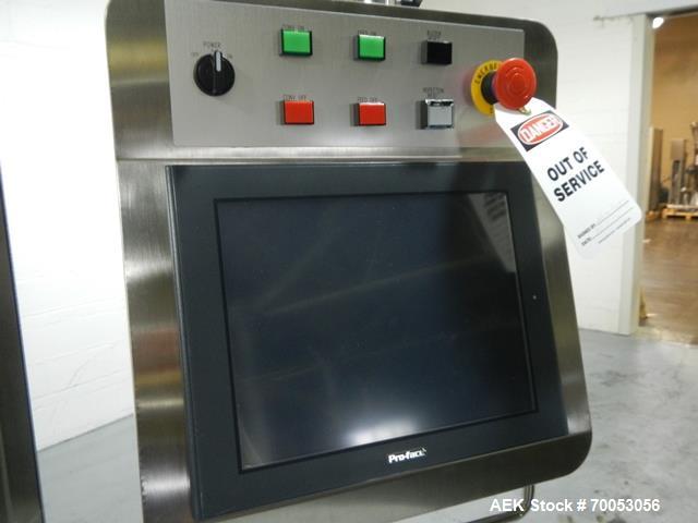 Used Used GEA Daiichi Viswill tablet video inspection system, model TVIS-EX3, rated to speeds of 350,000 tablets/hr through put, designed to handle 5-12 mm diameter to 2-8 mm round tablets, 5-12 mm w...