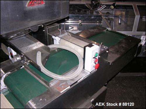 Used Lakso Tablet Inspection Belt. 12" wide with hopper and feeder. Mounted on a stand.
