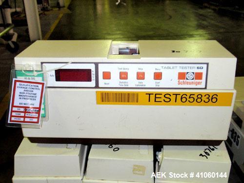 Used Dr. Schleuniger Pharmatron Tablet Hardness Tester, Model 6D. Approximate capacities: 25 tablets/3 minutes. Thickness 0-15 mm (0-0.6’’), diameter 0-35 mm (0-1.4’’), hardness and tolerance 400-500...