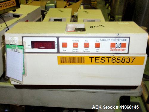 Used Dr. Schleuniger Pharmatron Tablet Hardness Tester, Model 6D. Approximate capacities: 25 tablets/3 minutes. Thickness 0-15 mm (0-0.6’’), diameter 0-35 mm (0-1.4’’), hardness and tolerance 400-500...