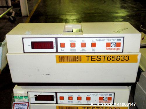 Used Dr. Schleuniger Pharmatron Tablet Hardness Tester, Model 6D. Approximate capacities: 25 tablets/3 minutes. Thickness 0-15 mm (0-0.6’’), diameter 0-35 mm (0-1.4’’), hardness and tolerance 400-500...