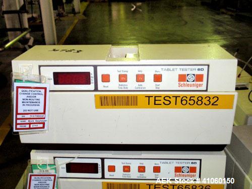 Used Dr. Schleuniger Pharmatron Tablet Hardness Tester, Model 6D. Approximate capacities: 25 tablets/3 minutes. Thickness 0-15 mm (0-0.6’’), diameter 0-35 mm (0-1.4’’), hardness and tolerance 400-500...