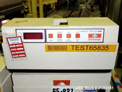 Used Dr. Schleuniger Pharmatron Tablet Hardness Tester, Model 6D. Approximate capacities: 25 tablets/3 minutes. Thickness 0-15 mm (0-0.6’’), diameter 0-35 mm (0-1.4’’), hardness and tolerance 400-500...