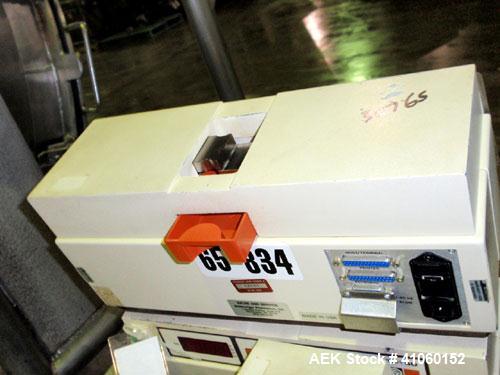 Used Dr. Schleuniger Pharmatron Tablet Hardness Tester, Model 6D. Approximate capacities: 25 tablets/3 minutes. Thickness 0-15 mm (0-0.6’’), diameter 0-35 mm (0-1.4’’), hardness and tolerance 400-500...
