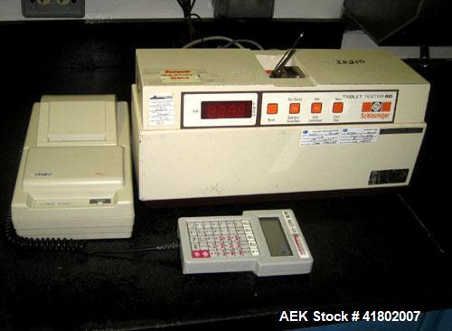 Used Dr. Schleuniger Pharmatron Tablet Hardness Tester, Model 6D. Approximate capacities: 25 tablets/3 minutes. Thickness 0-15mm (0-0.6’’), diameter 0-35mm (0-1.4’’), hardness and tolerance 400-500-8...