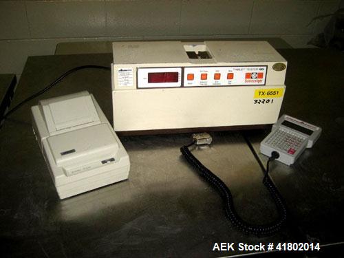 Used Dr. Schleuniger Pharmatron Tablet Hardness Tester, Model 6D. Approximate capacities: 25 tablets/3 minutes. Thickness 0-15mm (0-0.6’’), Diameter 0-35mm (0-1.4’’), Hardness and Tolerance 400-500-8...