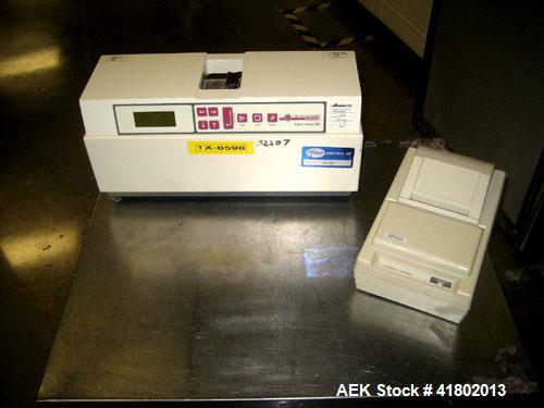 Used Dr. Schleuniger Pharmatron Tablet Hardness Tester, Model 8M. Approximate capacities: 25 tablets/3 minutes. Thickness 0-15mm (0-0.6’’). Optional diameter 0-35mm (0-1.4’’), and hardness 0-400N.