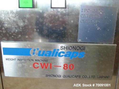 Unused-Shinogi Qualicaps Capsule Checkweigher, Model CWI-80.This machine is recent vintage and currently supported by Qualicaps.It is stainles steel CGMP auto design with touch screen HMI.It has size...