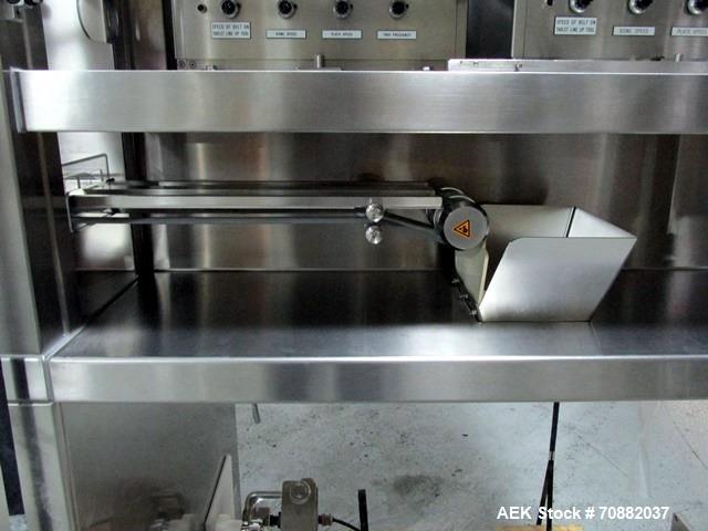 Used Proditec Visitab2 tablet inspection system, rated up to 300,000 tablets per hour, designed to handle multiple shaped tablets from round, oval, triangle, etc, 6 cameras, 2 lane with centrifugal b...