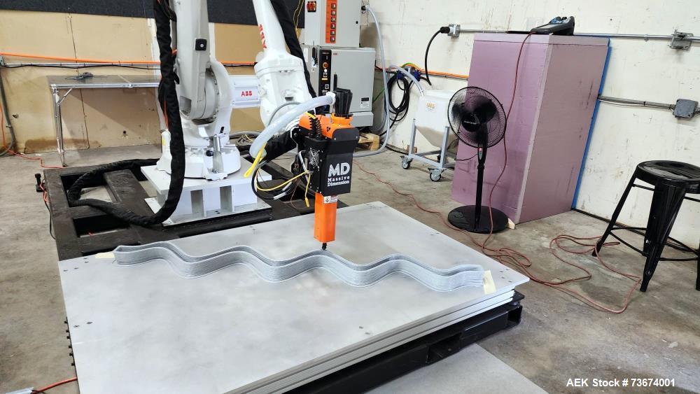 Used Industrial Robotic 3D Printing Cell with ABB IRB 4600 Robot and Massive Dimension MDPE10 Pellet Extruder