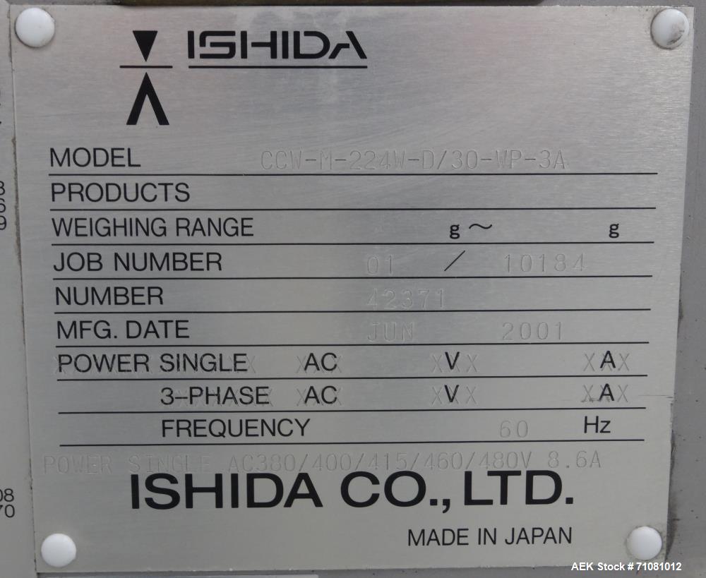 Used Ishida CCW-M-224W-D/30-WP-3A Combination Net Weigh Scale for Shredded Chees