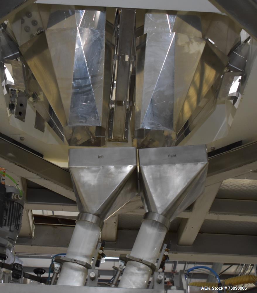 Used Ishida Model RVE-216B-1D/30-PB 16 head smooth bucket combination scale, 3000 liter buckets, booster hoppers, booster buckets with dual discharge