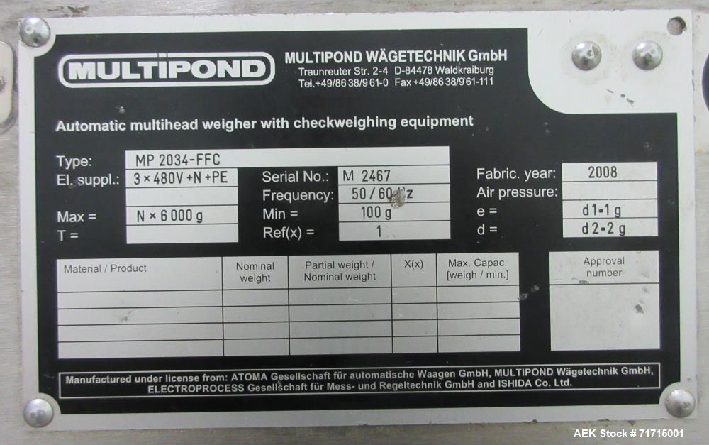 Used Multipond Model MP2034-FFC Combination Scale
