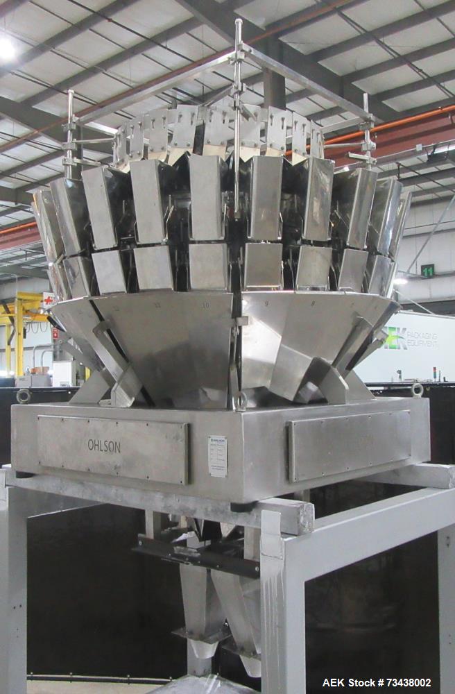 Used Ohlson Model MHW24F 24 Head Combination Scale. Stainless steel construction. Approximate 1.3 liter smooth buckets. Approximate maximum speeds up to 240 bags/min. Approximate weight range 15 - 30...
