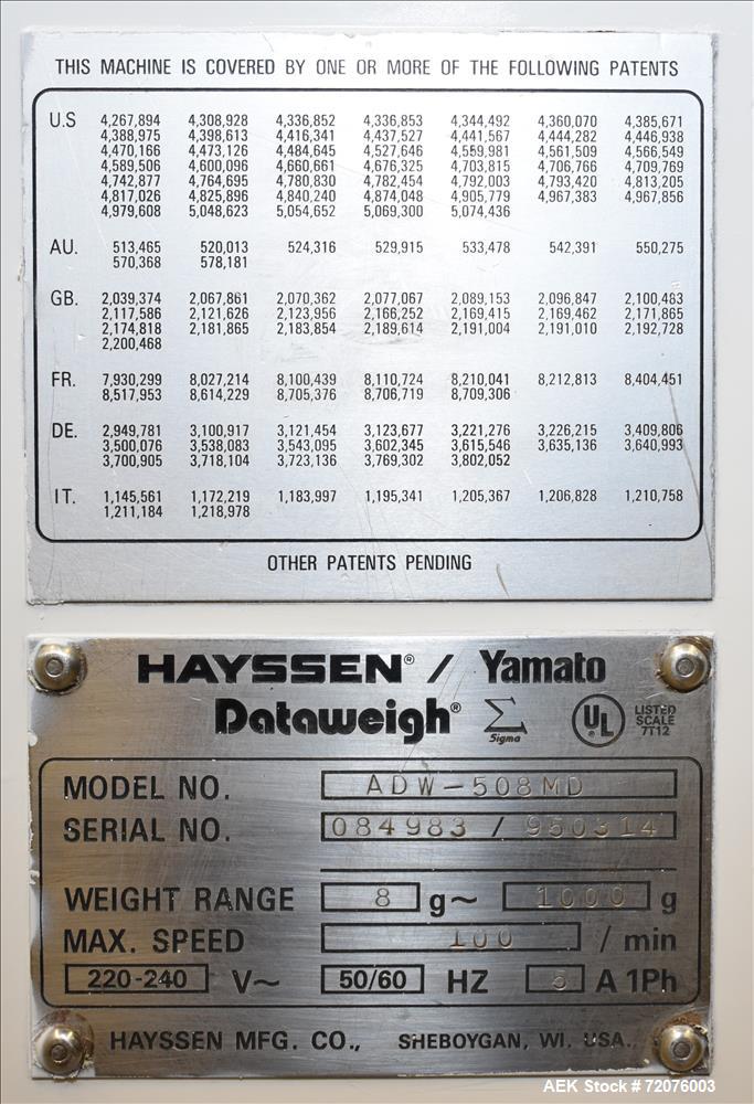 Used Yamato Model ADW-508MD Dimpled/Embossed Bucket Combination Scale