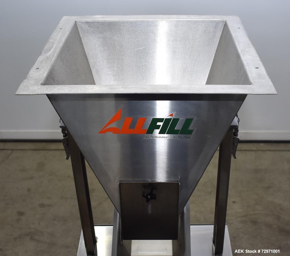 Used- All-Fill VF-110-ST Single Lane Vibratory Filler. Capable of speeds up to approximate 8 CPM. Hopper, approximate 16" x ...