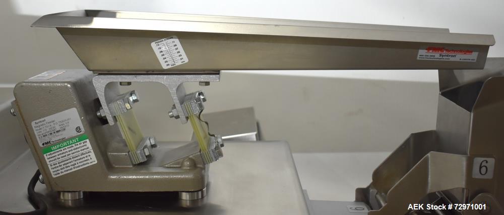 Used All-Fill VF-110-ST Single Lane Vibratory Filler. Capable of speeds up to approximate 8 CPM. Hopper, approximate 16" x 16" x 12.5" deep. (1) FMC vibratory feeder, approximate 4" w x 12" l x 2" de...