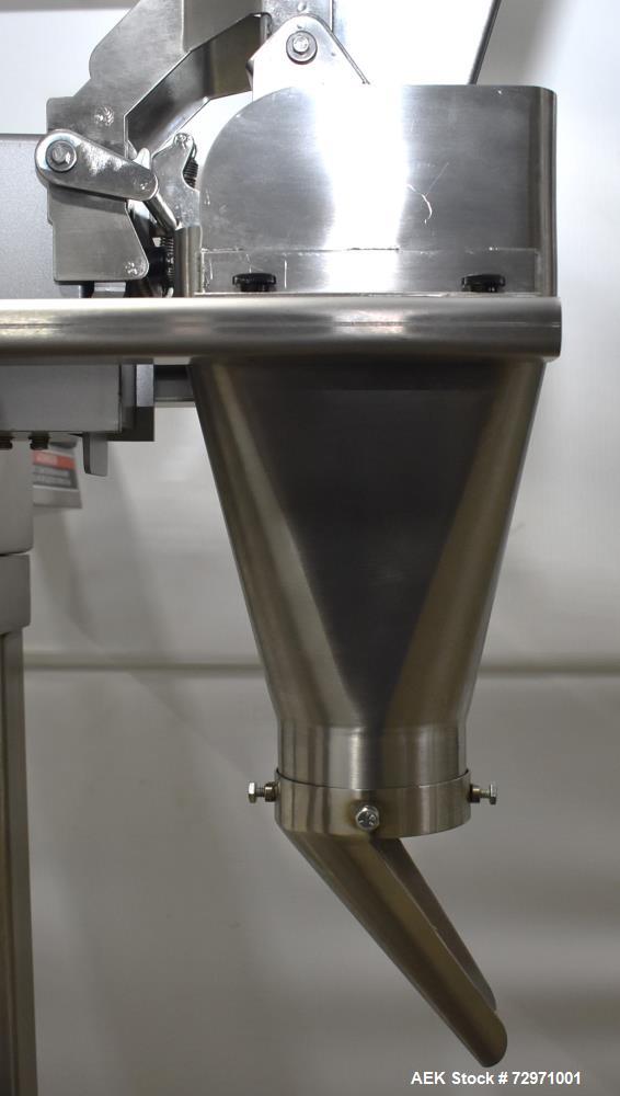 Used All-Fill VF-110-ST Single Lane Vibratory Filler. Capable of speeds up to approximate 8 CPM. Hopper, approximate 16" x 16" x 12.5" deep. (1) FMC vibratory feeder, approximate 4" w x 12" l x 2" de...