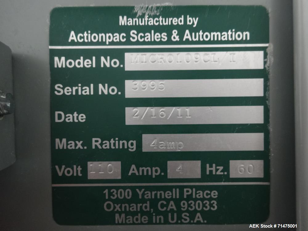 Used Actionpac Linear Scale Container Filler. Model MICRO109CL/I